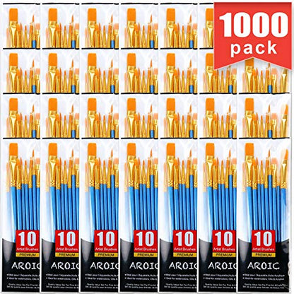 Acrylic Paint Brush Set, 100 Packs / 1000 pcs Nylon Hair Brushes for All Purpose Oil Watercolor Painting Artist Professional Kits - size: 1000pack