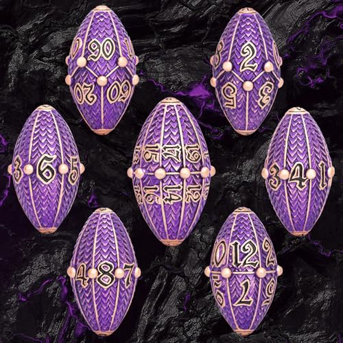 ARUOHHA DND Metal Dice Copper Purple Dragon Egg Dice with Rotating Dragon Egg Shell, Role Playing Game RPG Polyhedral D and D Dice Set D20 D12 D10 D8 D6 D4 - color: Copper Purple