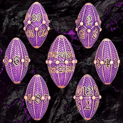 ARUOHHA DND Metal Dice Copper Purple Dragon Egg Dice with Rotating Dragon Egg Shell, Role Playing Game RPG Polyhedral D and D Dice Set D20 D12 D10 D8 D6 D4 - color: Copper Purple