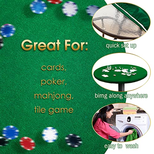 Tegeme 2 Pcs Felt Table Cover for Game Round Felt Card Tablecloth Elastic Poker Tabletop 36 to 48 Inch Poker Table Cover Protector Poker Mat for Table, Green