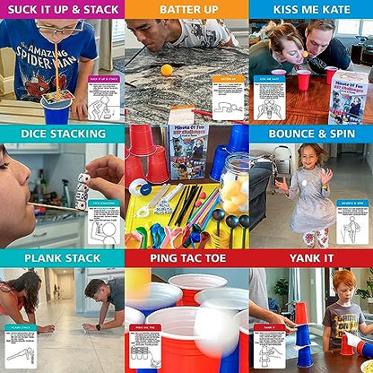 Funwares Original 237 Minute of Fun Games - Minute to Win It Family Party & Travel for Kids & Adults, 2-12 Players! Ready to Play Right Out of The Box!
