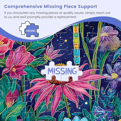 Moonlit Dragonfly in Flower Garden 500 Piece Jigsaw Puzzle, Relaxing Game | Fun and challenging for family time, relaxing gift for adults and seniors, 20.5 x 15 in - style: Dragonfly