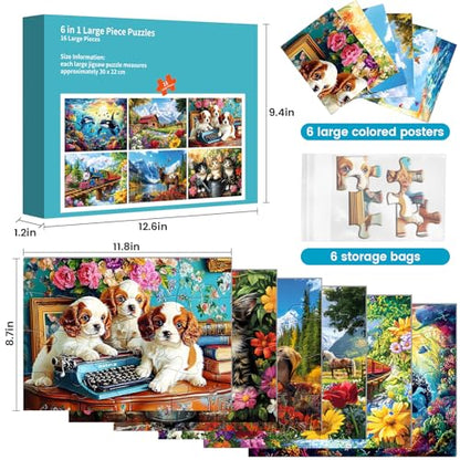 6 Packs 16 Large Piece Puzzle for Seniors,Cat Dog Dementia Jigsaw Puzzles | Dolphin Deer Animal Dementia Puzzles for Elderly Adults,Dementia Alzheimer's Products Activities Memory Cognitive Games - style: 16 Large Pieces