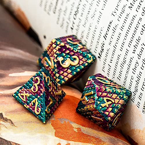 UDIXI DND Metal Dice Set Dragon Scale, D&D Dice Metal for Role Playing Game | 7PCS, Solid Metal, Metal Dice Box, DM Gift, for Dungeons and Dragons RPG Tabletop Games Board Games - color: Dragon Scale-purple/Blue