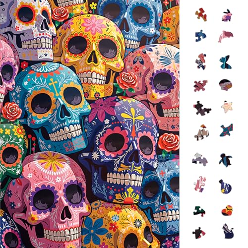 1000 Piece Jigsaw Puzzle for Adults, Floral Skull Puzzle | Colorful Floral Skull Artwork with Vibrant Flowers, Matte Finish, Color-Coded Back, 19.25 x 26.65 in - color: Fiestaskulls