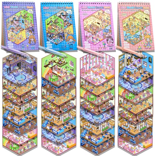 4 Sticker Books,32 Sets (1200+) DIY 3D Scene Stickers for Kids & Adults | Make Your Own Cute Kawaii Mini House & Room Scenes with Sticker Craft Book, Creative DIY Designs, Fun Gift for Kids & Adults - style: 4 Books – Girl Dream Town
