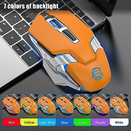 Bluetooth Gaming Mouse, RGB Rechargeable USB Wireless Mouse, Quiet Click, LED Backlit, Ergonomic, with Side Button, 6 Button, DPI Adjustable, Computer Mice for Laptop PC MacBook Chromebook - Orange - color: orange