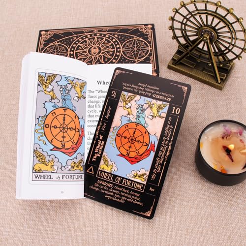 Tarot Cards for Beginners, Classic Tarot Deck with Meanings, Durable Cards with Guide Book, Black