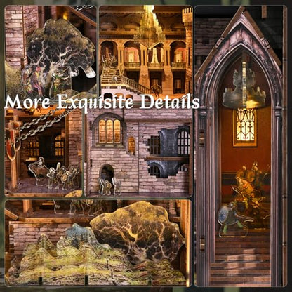MiniCity Robin Hood Escape DIY Book Nook Kit, Bookshelf Insert with LED | 351-piece DIY book nook with LED and dust cover; glue/tools and guide included; 8-10 hr build for home decor, ages 14+. - style: Robin Hood