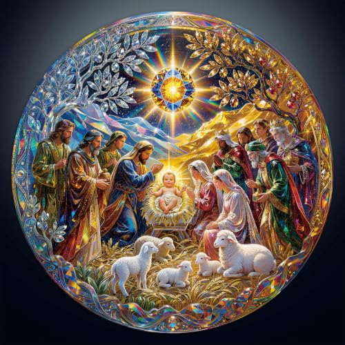 1000 Piece Round Jigsaw Puzzle for Adults, Religious Christian, Crystal Nativity Scene Art Style, Challenging Brain Teaser & Wall Decor Mental Stress Relief Gift (26.6 inch) - color: K-religious Christian