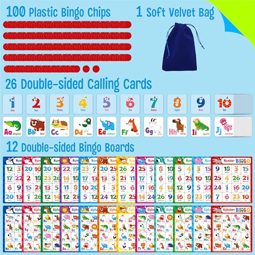 SpriteGru Alphabet Bingo Game, Uppercase/Lowercase/Number Bingo Game ABC and 123 Bingo Board Game for Kindergarten and Preschool Kids 4+, Perfect for Classroom & At Home - style: Uppercase/Lowercase/Number Bingo Game