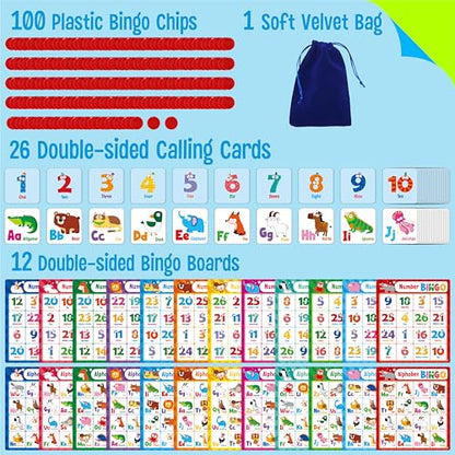 SpriteGru Alphabet Bingo Game, Uppercase/Lowercase/Number Bingo Game ABC and 123 Bingo Board Game for Kindergarten and Preschool Kids 4+, Perfect for Classroom & At Home - style: Uppercase/Lowercase/Number Bingo Game