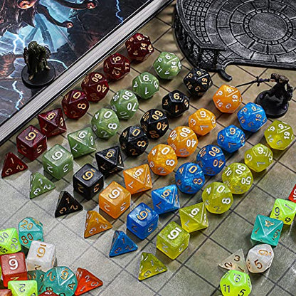 CiaraQ Polyhedral Dice Set - DND Role Playing Dice | Acrylic RPG Dice for Dungeons and Dragons MTG Table Games, Monochrome, 70pcs - color: Monochrome