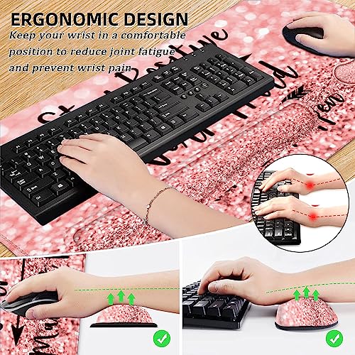 Lateefah Mouse Pad with Wrist Rest, Desk Mat + Keyboard Wrist Rest Set, Desk Pad for Keyboard and Mouse, 4-in-1 Large Mouse Pad with Wrist Support for Office, Home - color: 4Pcs-Pink Stay Positive