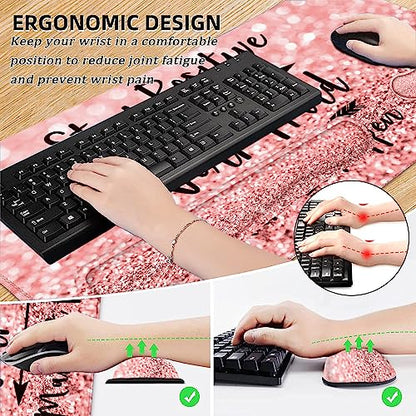 Lateefah Mouse Pad with Wrist Rest, Desk Mat + Keyboard Wrist Rest Set, Desk Pad for Keyboard and Mouse, 4-in-1 Large Mouse Pad with Wrist Support for Office, Home - color: 4Pcs-Pink Stay Positive