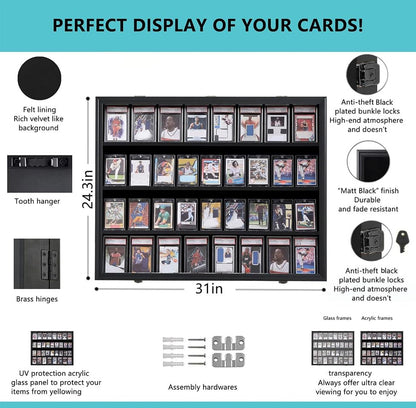 VERANI 36 Graded Sports Baseball Card Display Case Wall Mount Black | Lockable Trading Card Wall Cabinet,98% UV Block Acrylic Panel,Premium Wood Frame,Vertical Wall Mount Only - size: Large-Horizontal-Black-BlackLock