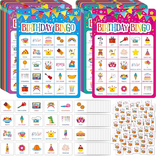 SpriteGru Birthday Bingo Game, 25PCS Bingo Board Card, 25 Players Birthday Party Game Set for Kids or Adults, Party Favor Decoration Supplies - style: Birthday Bingo Game