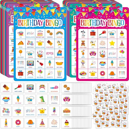 SpriteGru Birthday Bingo Game, 25PCS Bingo Board Card, 25 Players Birthday Party Game Set for Kids or Adults, Party Favor Decoration Supplies - style: Birthday Bingo Game