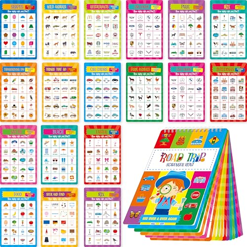 SpriteGru Scavenger Hunt Activities Book, 30 Road Trip Bingo Games, Reusable & Erasable Game Pad, Interesting Explore and Find Activity Travel Toy for Road Trip, Airplane Travel - style: Bingo Games