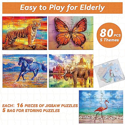 5 Packs 16 Piece Large Jigsaw Puzzles for Dementia Alzheimer’s Products Activities Alzheimer’s Puzzles Memory Cognitive Games for Elderly Seniors with 5 Storage Bags Gift for Elderly Adults Animal - style: Animal