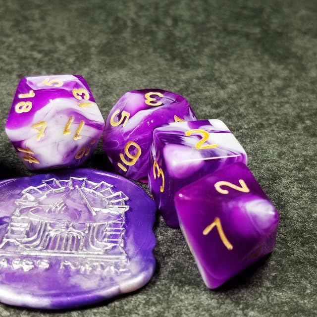 Sage’s Portal Stones DND Dice Set Acrylic Opaque 7-PC Polyhedral DND Dice Set for Dungeons and Dragons D&D Sage’s Cantrips RPG Tabletop TTRPG (Purple/White) - color: Purple/White