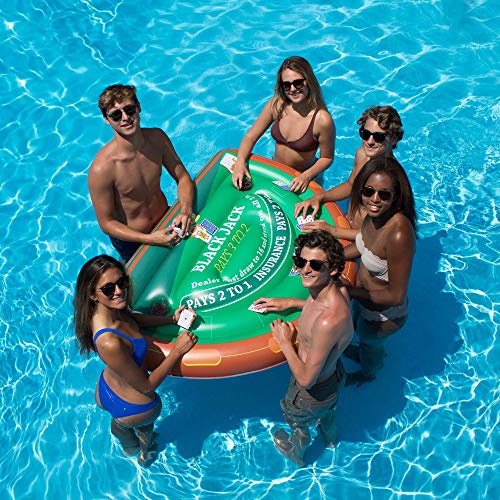 Swimline Inflatable Blackjack Game Table Raft with Waterproof Cards Green/Brown, 60"/40"/12" - style: Floating Blackjack Table W/ Waterproof Cards