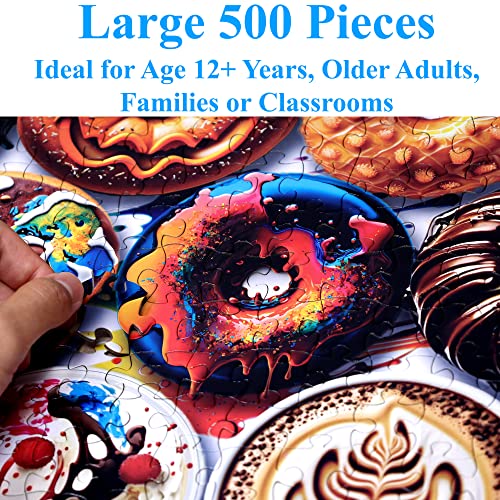 Think2Master Donuts 500 Pieces Jigsaw Puzzle with Very Large Pieces for Adults, Seniors & Families. Great Gift Ages 13+. Size: 26.8” x 18.9” - style: Delicious Donuts