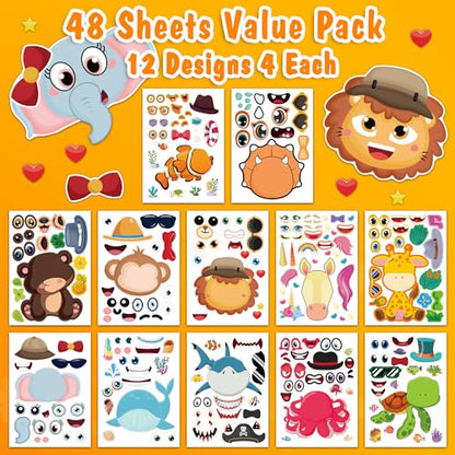 Aowplc 48 Sheets Make-a-Face Animal Stickers Mix and Match for Kids Party Favors Supplies Activities Crafts - style: Mixed Animals