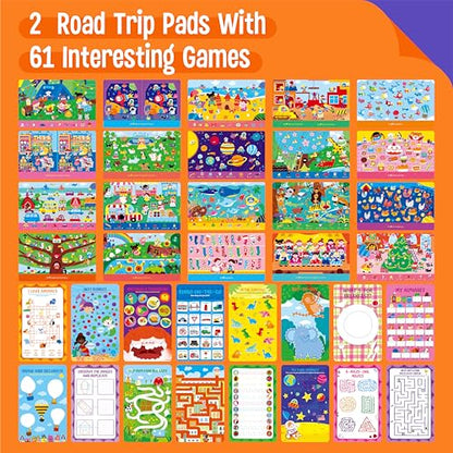 2 Travel Game Pads, 61 Dry Erase Activities Games Reusable & Erasable Book, Fun Explore & Find Brain Challenge Games Interesting Educational Toy and Learning Tool for Road Trip Airplane Travel - style: Comprehensive Games+Explore & Find