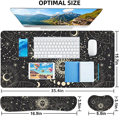Large Mouse Pad with Wrist Rest, 4-in-1 Wrist Rest for Keyboard and Mouse | Non-Slip Waterproof Desk Mat Set, 35.4"x15.7" Desk Mat+Keyboard Wrist Rest+Mouse Wrist Support+Cup Coaster for Home Office - color: 4Pcs-Sun