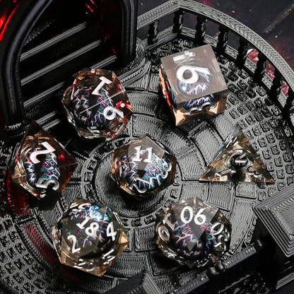DND Dice Set Dungeons and Dragons Dice, 7 Piece Liquid Core Eye Dice Set D&D Dungeons and Dragons Sharp Edge Resin Dice with Gift Box, Polyhedral Role Playing RPG Dice D20 D12 D10 D8