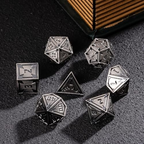 UDIXI Metal Dice Set D&D Heavy Metallic DND Dice for Tabletop Game (Nickel) | 7-Pieces, Lozenge Pattern, Zinc Alloy Material, Gorgeous Gift Case, DM Gift, for Dungeons and Dragons Role Playing Games - color: Ancient Silver