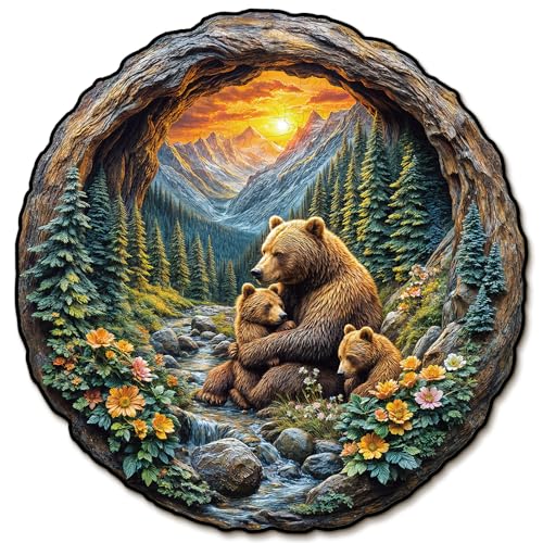 Wooden Puzzles Adults, Brown Bear Embrace Jigsaw Puzzle 8.5 * 8.5in 137pcs | Unique Shape 3D Vision Wood Puzzle Adult, Natural Difficult Hard Flat Puzzles Home Wall Decor & Gift for Puzzle Lovers DIY - color: 3d Bear Embrace, size: Small