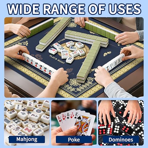 Mahjong Mat with Black Carrying Bag, 31.5"x31.5" Anti-Slip Noise Reduction Gaming Mat for Mahjong, Poker, Board Games, 3 Dice & Black Storage Bag - color: Navy Blue