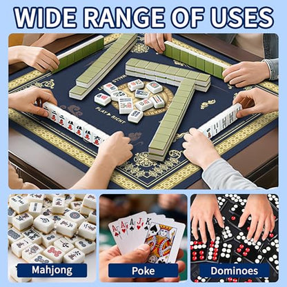 Mahjong Mat with Black Carrying Bag, 31.5"x31.5" Anti-Slip Noise Reduction Gaming Mat for Mahjong, Poker, Board Games, 3 Dice & Black Storage Bag - color: Navy Blue