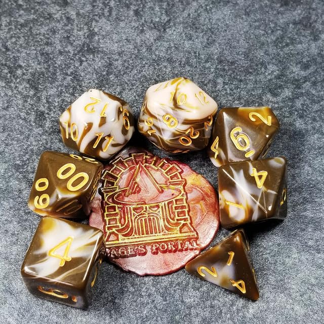 Sage’s Portal Stones DND Dice Set Acrylic Opaque 7-PC Polyhedral DND Dice Set for Dungeons and Dragons D&D Sage’s Cantrips RPG Tabletop TTRPG (Coffee/White) - color: Coffee/White
