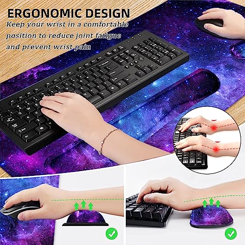 Lateefah Mouse Pad with Wrist Rest, Desk Mat + Keyboard Wrist Rest Set, Desk Pad for Keyboard and Mouse, 4-in-1 Large Mouse Pad with Wrist Support for Office, Home - color: 4Pcs-Galaxy