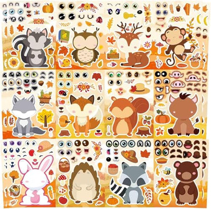 24 Sheets Fall Stickers, Make-a-face Sticker, Fall Animal Stickers | for Kids Make Your Own Animal Mix and Match Sticker Sheets Kids Party Favor Supplies Craft - style: Fall Animal