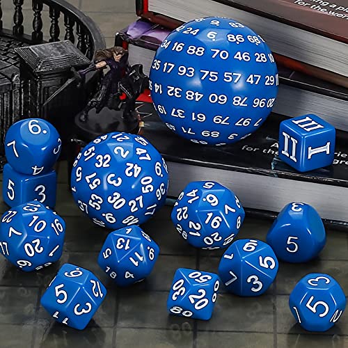 CiaraQ DND Polyhedral Dice Set (15pcs) D4-D100 Game Dice with Dice Bag | Acrylic Role Playing Dice for Dungeons and Dragons MTG Table Games (Blue & White) - color: Blue & White