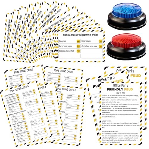 Office Party Friendly Feud Game with 2 Answer Buzzers, Team Building Feud Cards for Family Game Night Fun Trivia Quiz for Work Staff Coworkers Company Groups Holiday Gathering