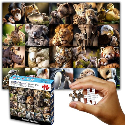 Think2Master Animal Families 250 Pieces Jigsaw Puzzle Featuring heartwarming Mammals & Birds. Puzzle for Adults & Seniors, Large Pieces, Great Gift Size: 14.2” X 19.3” - style: Animal Families