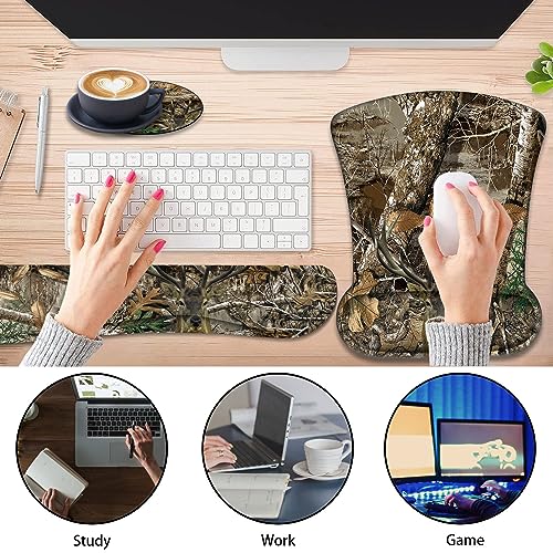 Keyboard Wrist Support + Wrist Mousepad + Coaster Combination, Non-Slip PU Base, with Gel Memory Mousepad, Suitable for Gaming, Office Pain Relief Mousepad Set - Camouflage Giraffe - color: Camouflage Giraffe