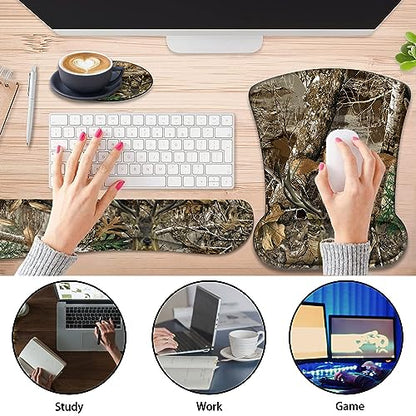 Keyboard Wrist Support + Wrist Mousepad + Coaster Combination, Non-Slip PU Base, with Gel Memory Mousepad, Suitable for Gaming, Office Pain Relief Mousepad Set - Camouflage Giraffe - color: Camouflage Giraffe