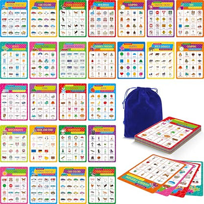 Road Trip Bingo Game, 30 Double-Sided Game Boards (Animal, Holiday, Building, Vehicle Themes ), Dry-Erase Scavenger Hunt Bingo Games for Road Trip, Car Travel, Outdoor Activities for Kid, Adult