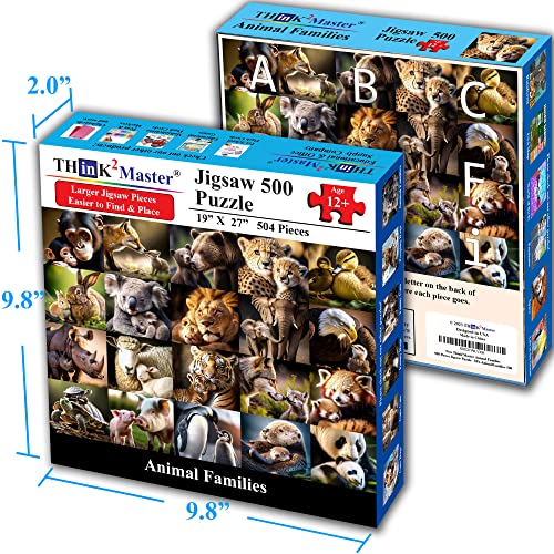 Think2Master Animal 500 Pieces Jigsaw Puzzle with Very Large Jigsaw Pieces. for Adults, Seniors. Great Gift 13+ Size: 26.8” x 18.9” - style: Animal Families