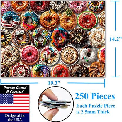 Think2Master Donuts 250 Pieces Jigsaw Puzzle. Perfect White Elephant Gag Gift. Fun Puzzle for Families. Great Gift for Adults and Teens. Size: 14.2” X 19.3” - style: Delicious Donuts