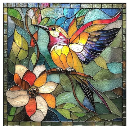 Qiuenisray Wooden Puzzle 200 Piece, Stained Glass Hummingbird Jigsaw Puzzle | Wood Puzzle for Adults Mom Grandmother, FSC Certified Unique Animal Shape Wood Puzzles, Bird Jigsaw Puzzles 11.2x11.2 in - color: Flower Bird, size: 200pcs