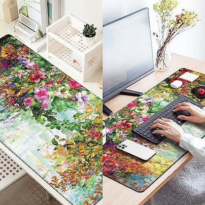 Watercolor Flowers Extended Large Mouse Pad,Large Gaming Mouse Pad,Extended Big Desk Mat Keyboard Pad,Waterproof Non-Slip Desk Mat for Home Office and Gaming 35.4x15.7 Inch - color: Watercolor Flowers