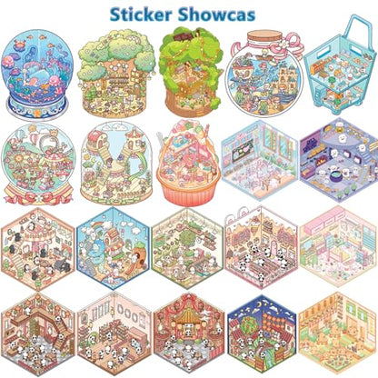 Sticker Book, 20 Scene Sets (1500+) DIY 3D Scene Stickers | Cute Kawaii Stickers for Kids, Mini House & Room Craft Book, Creative Gift for Kids & Adults to Create Fun Arts and Crafts - style: M Simulated Life
