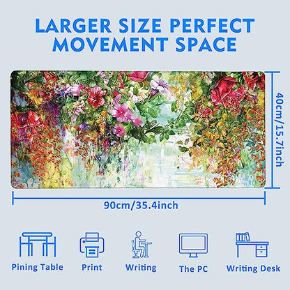 Watercolor Flowers Extended Large Mouse Pad,Large Gaming Mouse Pad,Extended Big Desk Mat Keyboard Pad,Waterproof Non-Slip Desk Mat for Home Office and Gaming 35.4x15.7 Inch - color: Watercolor Flowers